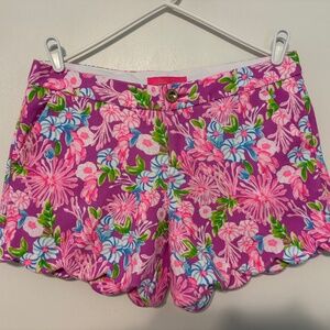 Lilly Pulitzer Womens Pink/Purple Floral 5" Buttercup Knit Scalloped Shorts Sz 6